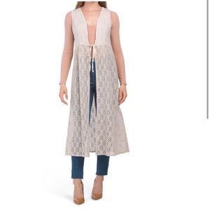 VALENTINA NALDI Sand Made In Italy Linen Blend Long Lace Bottom Vest